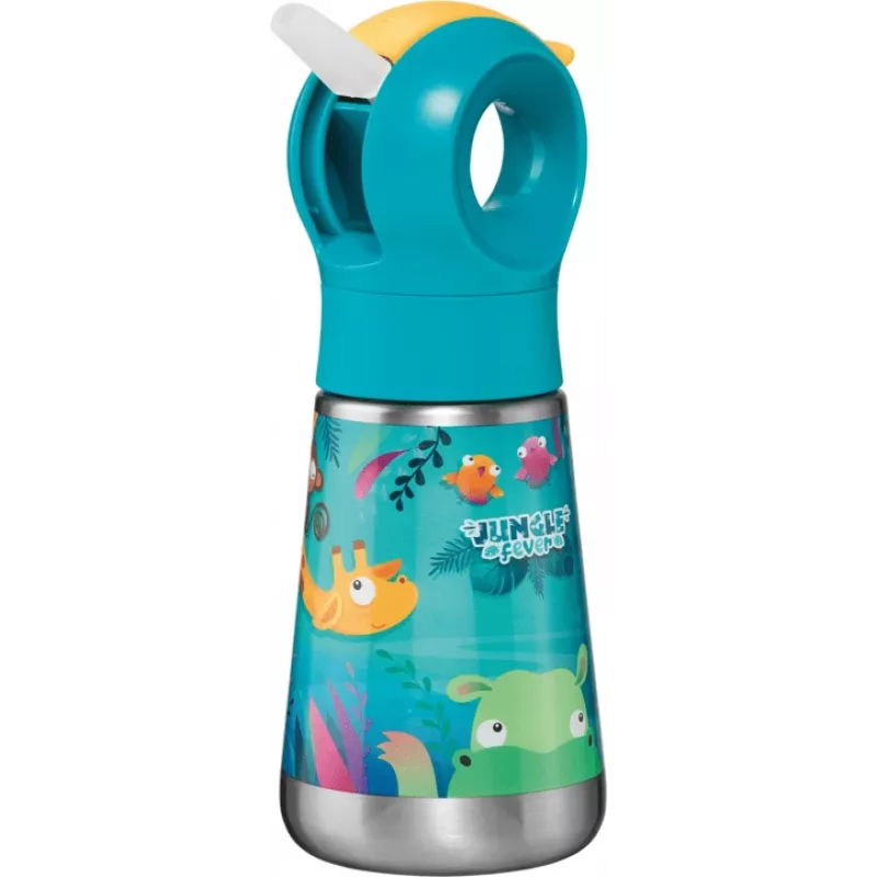 Garrafa térmica Maped PICNIK Jungle Fever, 350 ml em aço inoxidável turquesa com palhinha