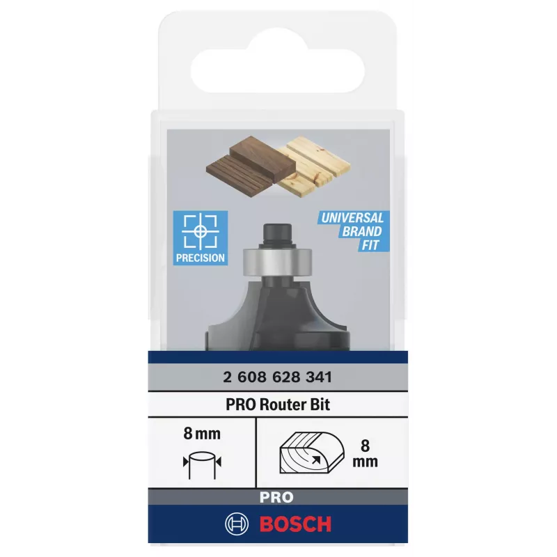 Fresa de arredondar Bosch Expert for Wood, haste 8 mm, R1 8 mm, comprimento de corte 15,5 mm, comprimento total 53 mm 2608628341