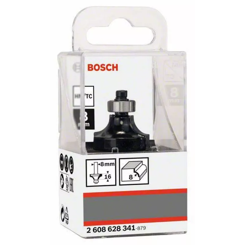 Fresa de arredondar Bosch Expert for Wood, haste 8 mm, R1 8 mm, comprimento de corte 15,5 mm, comprimento total 53 mm 2608628341