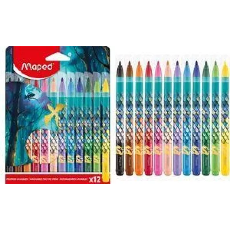 Marcadores Maped DRAGON, 12 cores diferentes, ponta redonda 2,8 mm, estojo de cartão 845434