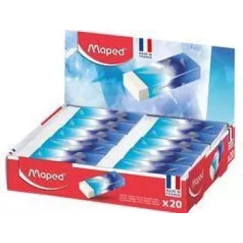 Borracha de plástico Maped ARCTIC, branco, caixa expositora de 20, sem ftalatos e sem PVC 116125