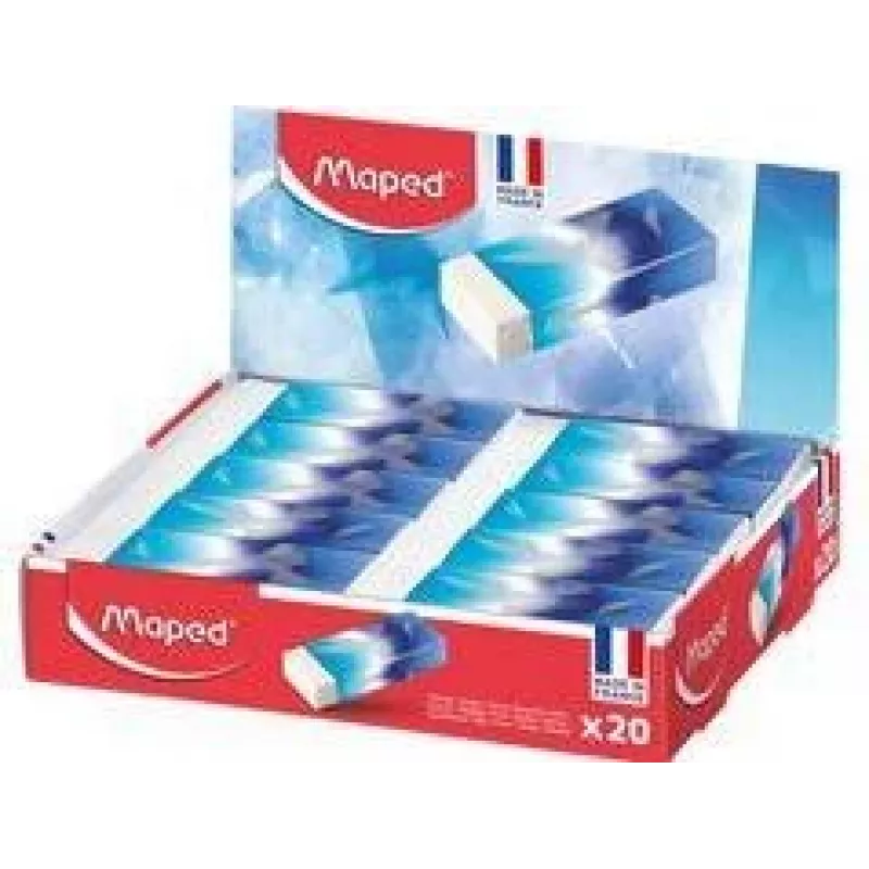 Borracha de plástico Maped ARCTIC, branco, caixa expositora de 20, sem ftalatos e sem PVC 116125