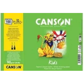 Bloco de papel de desenho Canson Kids A4 90 g/m² branco ligeiramente granulado 50 folhas para lápis e lápis de cor C629012000