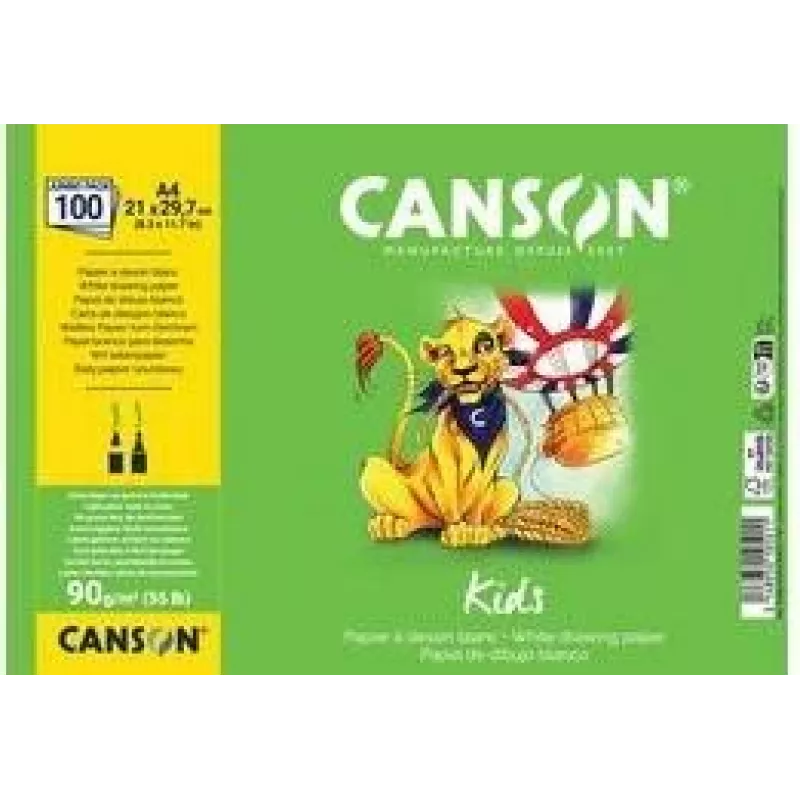 Bloco de papel de desenho Canson Kids A4 90 g/m² branco ligeiramente granulado 50 folhas para lápis e lápis de cor C629012000