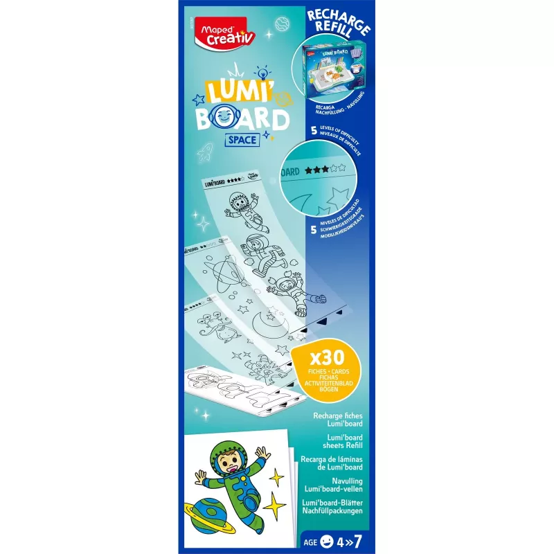 Recarga Maped Creativ LUMI BOARD Space - 35 folhas transparentes e temáticas para mesas de luz LED 907097