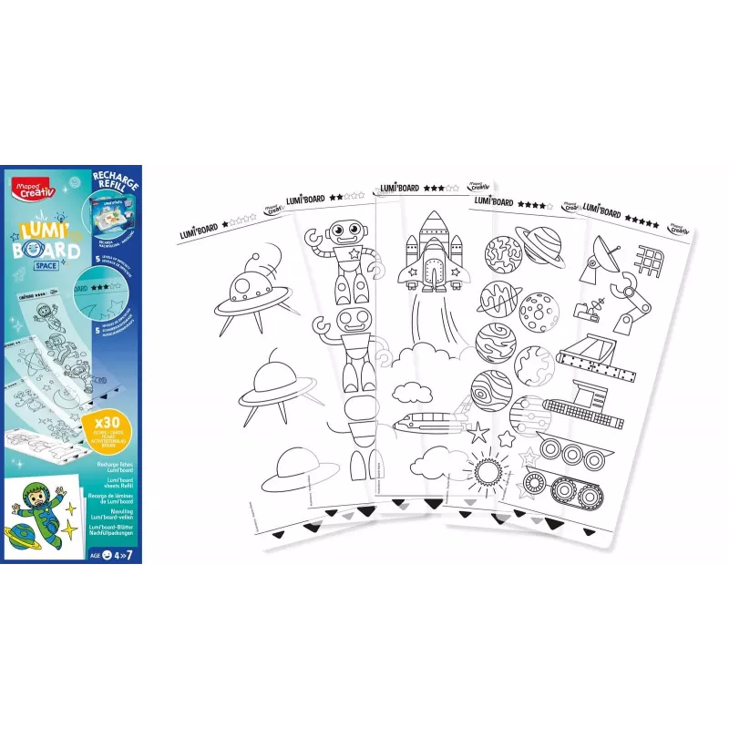 Recarga Maped Creativ LUMI BOARD Space - 35 folhas transparentes e temáticas para mesas de luz LED 907097