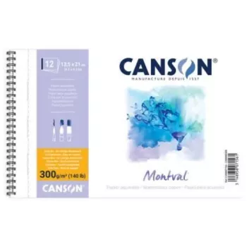 Bloco de aguarela Canson Montval A4, 300 g/m², 12 folhas, grão fino, encadernação em espiral, microperfurado C200807160