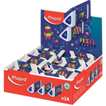 Borracha de plástico Maped Pyramide PIXEL PARTY, branco, sem ftalatos e sem PVC, secção triangular, caixa expositora de 24 119523