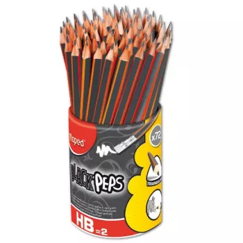 Lápis de grafite MAPED BLACK'PEPS HB com borracha, triangular, pack de 72 com estojo 851759FC