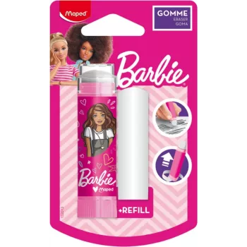 Borracha de plástico Maped Barbie com recarga, formato batom, sistema rotativo retrátil, 1 conjunto 152013
