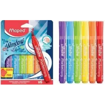 Marcador de janela Maped MARKER'PEPS, 6 cores diferentes, ponta redonda de 2 mm, estojo de cartão 844822