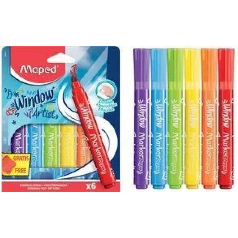 Marcador de janela Maped MARKER'PEPS, 6 cores diferentes, ponta redonda de 2 mm, estojo de cartão 844822