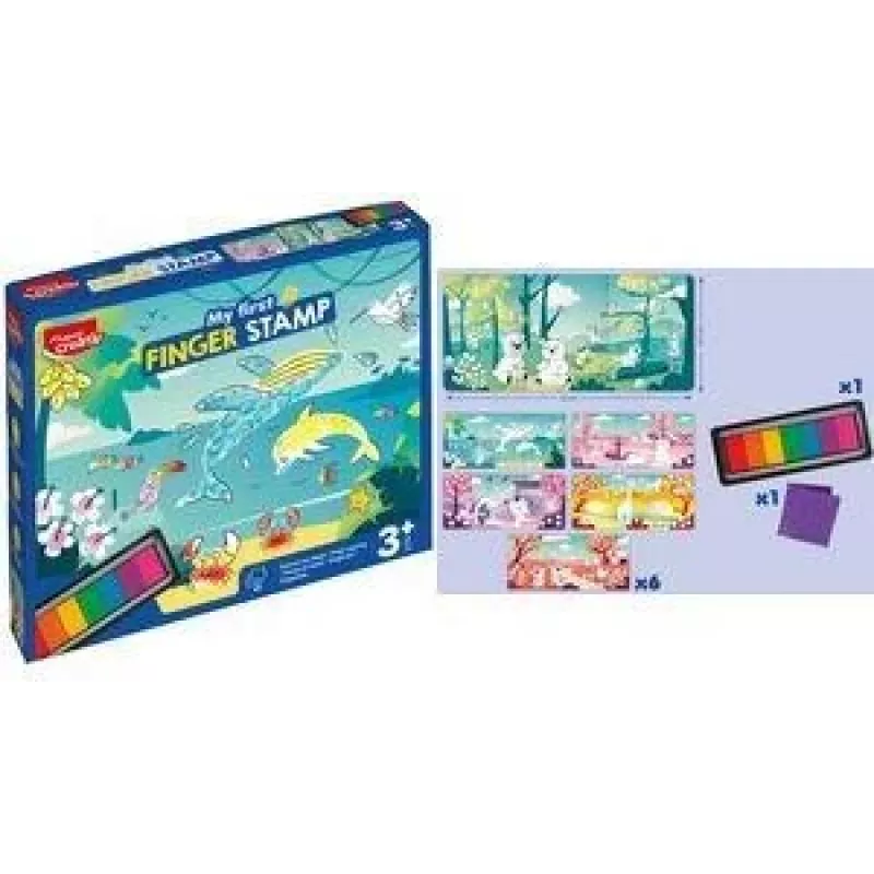 Conjunto de carimbos com os dedos Maped Creativ My First, 8 peças, almofada de carimbo com 7 tintas para os dedos, a partir de 3 anos 906903