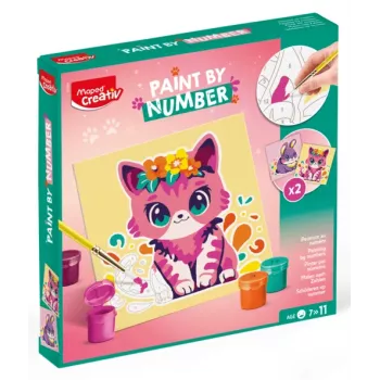 Conjunto de pintura por números Maped Creativ gato e coelho - 2 placas pré-impressas, tintas acrílicas, pincel, a partir de 7 anos 907083