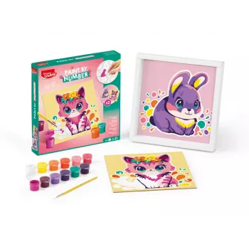 Conjunto de pintura por números Maped Creativ gato e coelho - 2 placas pré-impressas, tintas acrílicas, pincel, a partir de 7 anos 907083