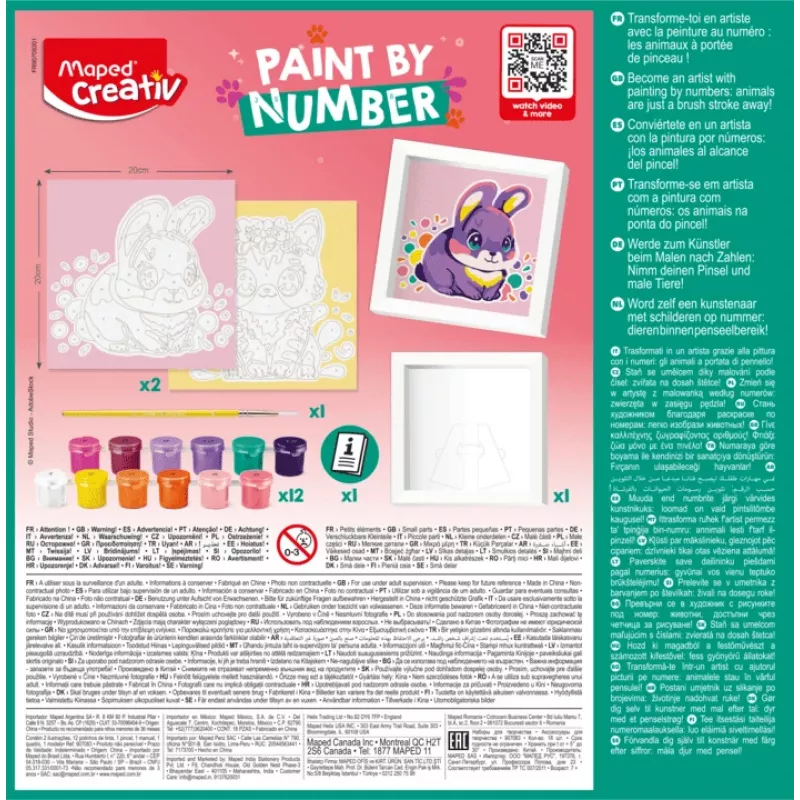 Conjunto de pintura por números Maped Creativ gato e coelho - 2 placas pré-impressas, tintas acrílicas, pincel, a partir de 7 anos 907083