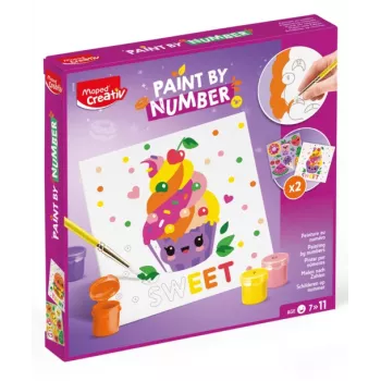 Conjunto de pintura por números Maped Creativ Kawaii Food Sweet - 2 telas pré-impressas, 10 tintas acrílicas, pincel, a partir de 7 anos 907088