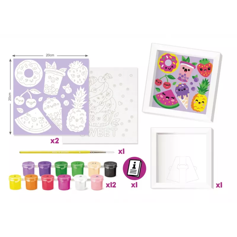 Conjunto de pintura por números Maped Creativ Kawaii Food Sweet - 2 telas pré-impressas, 10 tintas acrílicas, pincel, a partir de 7 anos 907088