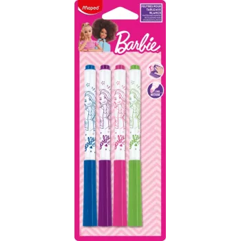 Marcadores de quadro branco Maped Barbie, pack de 4, ponta redonda 1,5 mm, apagáveis a seco sem odor, várias cores 741301