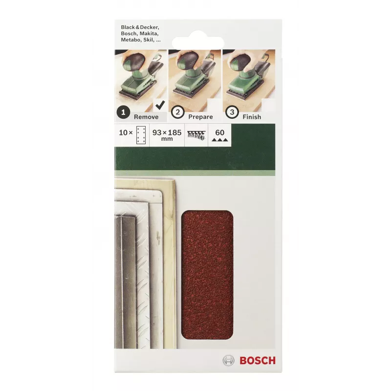 Lixas de velcro Bosch 2609256A80, 185 x 93 mm, grão 40, pack de 10