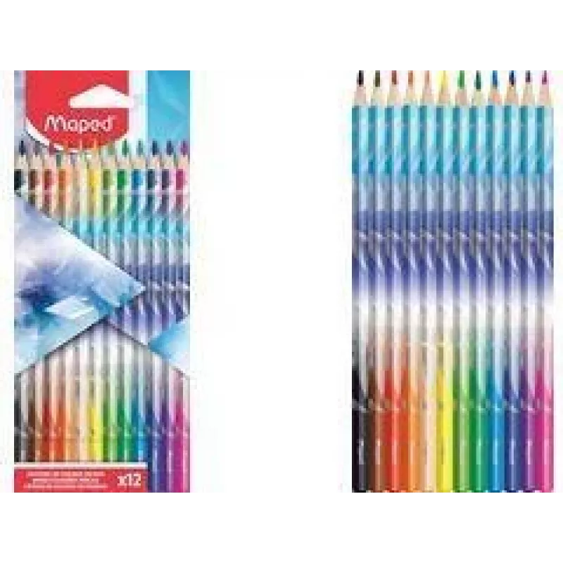 Maped ARCTIC Lápis de Cor Triangulares, 12 cores diferentes, mina macia resistente à quebra, estojo de cartão 831734
