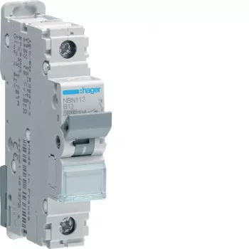 Hager NBN113 Disjuntor Magnetotérmico (MCB) 1 polo 13A Curva B 10kA, 1 módulo