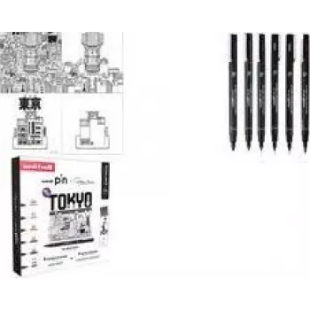 Fineliner uni-ball PIN TOKYO, conjunto criativo de 6 peças, tinta pigmentada resistente à água, pontas com revestimento metálico (CF PIN/6 001)