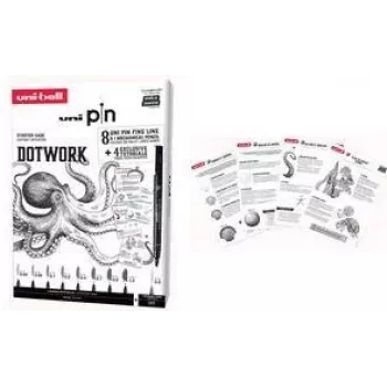 Conjunto inicial uni-ball DOTWORK uni pin, estojo de 9 peças com 8 fineliners e 1 lápis mecânico Shalaku S (CF PIN/8 005)