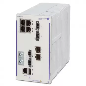 Alcatel-Lucent OmniSwitch 6465-P6 Switch gerido L3 com 4x Gigabit PoE+ e 2x SFP, 150W High PoE, montagem em calha DIN/parede