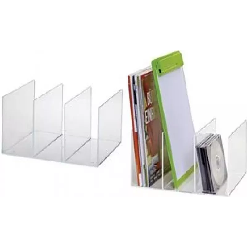 MAUL porta-catálogos em acrílico, transparente, 3 compartimentos, paredes laterais fechadas, resistente, 1 unid. (1958505)