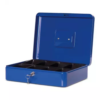 MAUL caixa de dinheiro tamanho 4 azul 300x245x90 mm aço com compartimento para moedas e fechadura de cilindro 56114-37