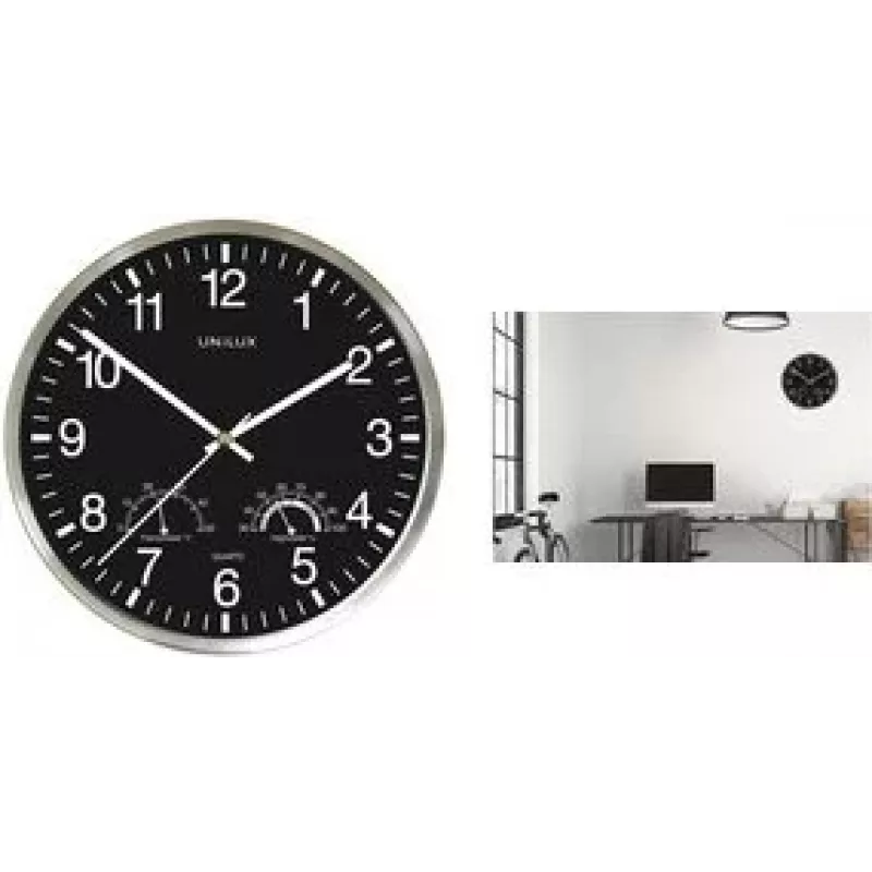 UNILUX WETTY relógio de parede 300 mm preto com termómetro e higrómetro 400140807