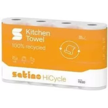 Rolo de cozinha satino by wepa HiCycle, 3 folhas, tissue reciclado branco extra, gofrado triangular, 1 rolo 178320