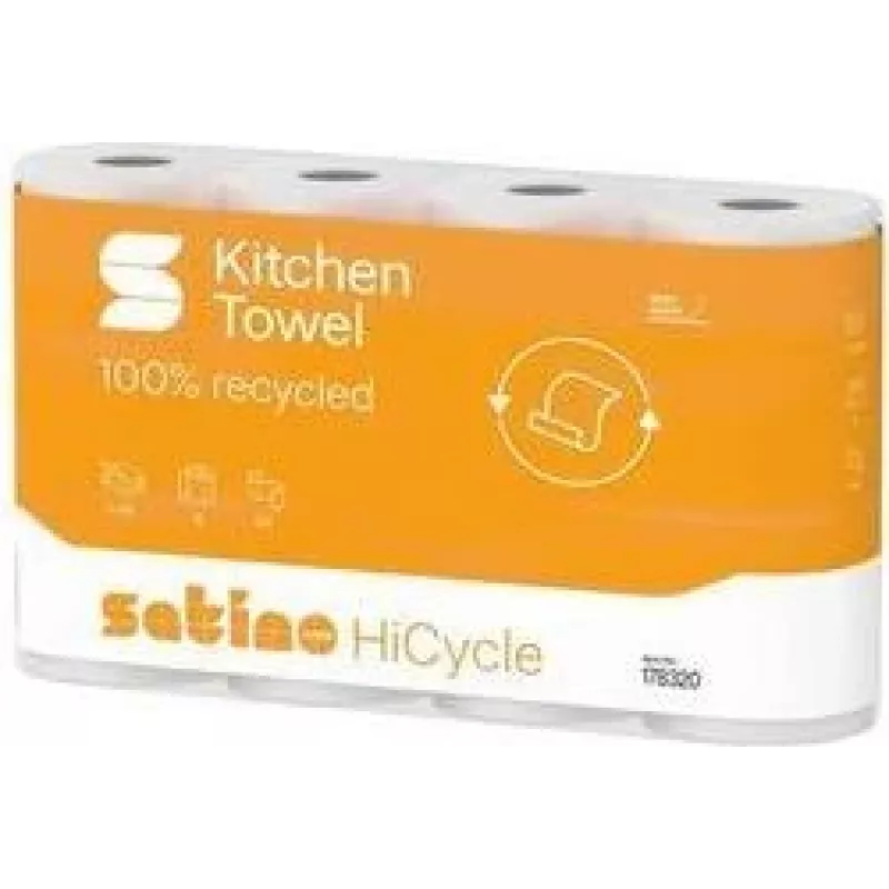 Rolo de cozinha satino by wepa HiCycle, 3 folhas, tissue reciclado branco extra, gofrado triangular, 1 rolo 178320