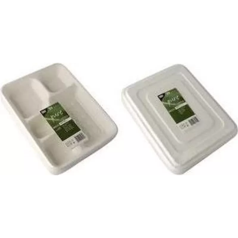 Tabuleiros de menu em cana-de-açúcar PAPSTAR pure, 5 divisões, 22 x 28,2 cm, branco, 25 unid. (89882)