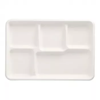 PAPSTAR cana-de-açúcar travessa menu pure, 5 compartimentos, branca, compostável, 1 unid. (89881)