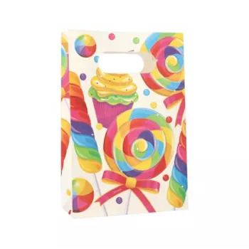 Saco de papel com asa PAPSTAR Candies Party, 140 x 210 x 60 mm, fundo bloco, fole lateral, 1 unid. (88862)