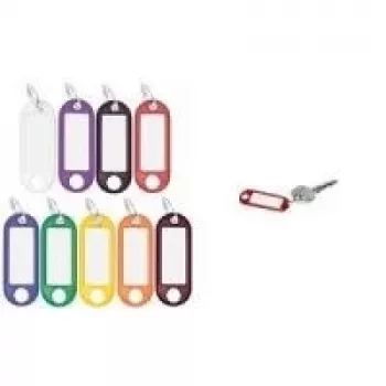 Porta-chaves WEDO com anel, 18 mm de diâmetro, caixa de plástico violeta, etiqueta branca substituível escrevível 262 801808