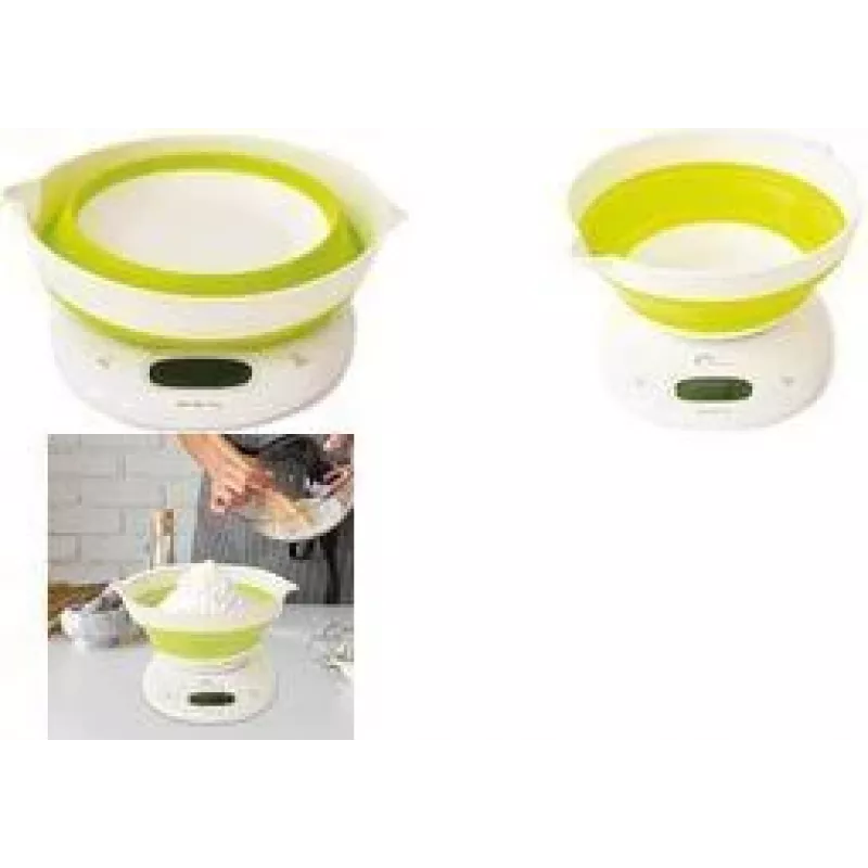 Little Balance LB 8064 balança de cozinha dobrável com taça, branco/verde-claro, 5 kg