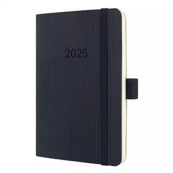Agenda semanal SIGEL Conceptum 2025 A6 preto pele sintética costurada com presilha para caneta, 2 fitas marcadoras, bolsa e porta-cartões C2523