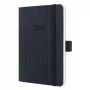 Agenda semanal SIGEL Conceptum 2025 A6 preto pele sintética costurada com presilha para caneta, 2 fitas marcadoras, bolsa e porta-cartões C2523