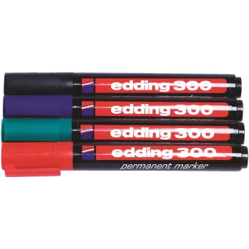 Edding 300-E4 conjunto de marcadores, 4 unid., preto/azul/verde/vermelho 4-300-4