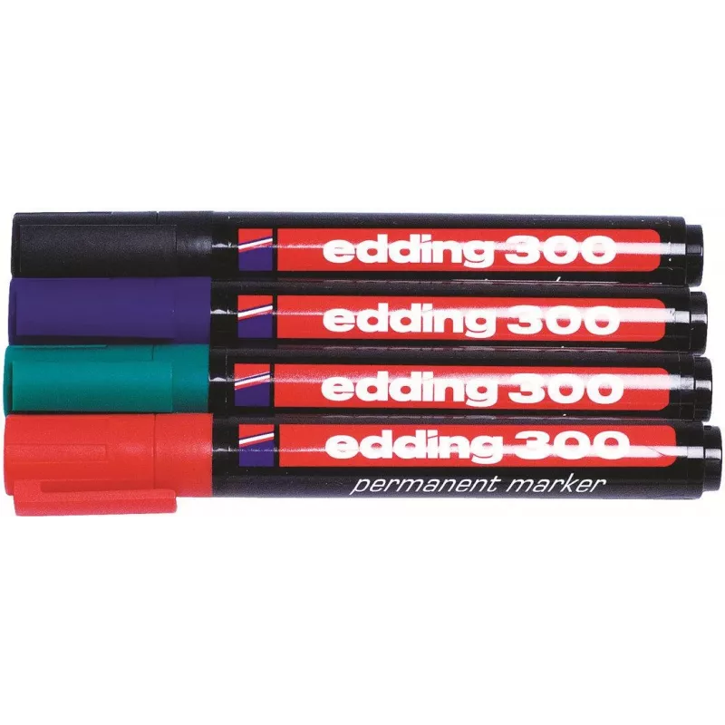 Edding 300-E4 Conjunto de marcadores, 4 unidades, preto/azul/verde/vermelho 4-300-4