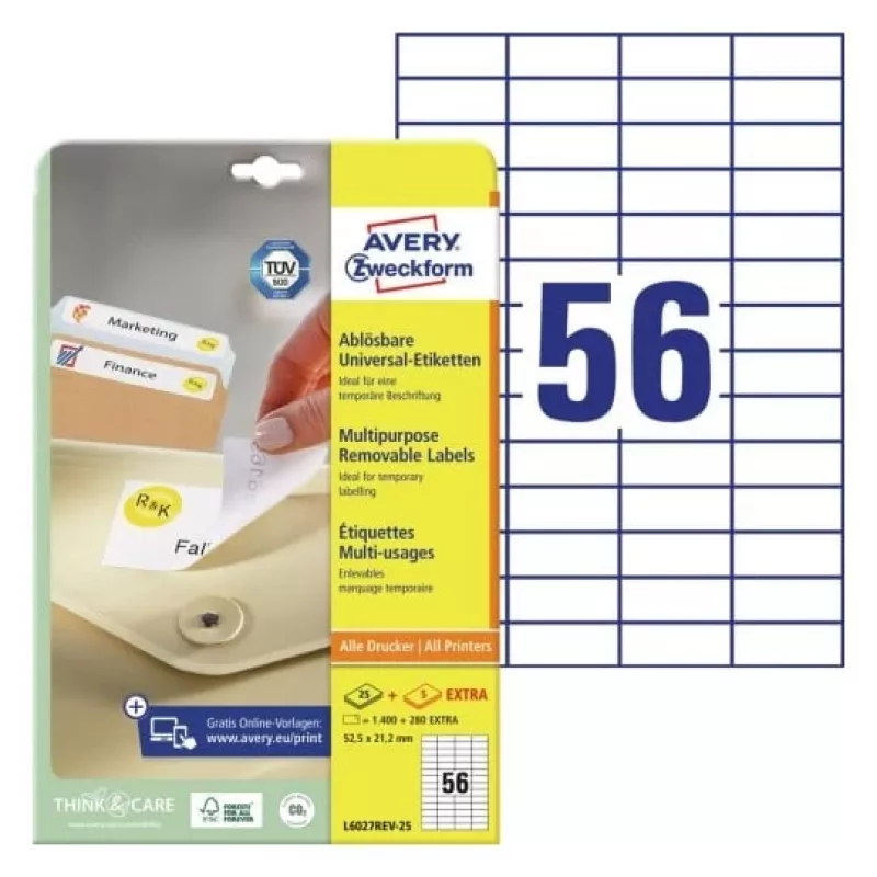 AVERY Zweckform Etiquetas universais 52,5 x 21,2 mm branco removíveis com margem ProNature 25 folhas (L6027REV-25)