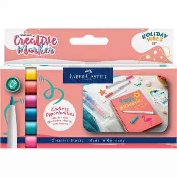 Faber-Castell Goldfaber Creative Marker Set, 6 cores diferentes, Holiday Vibes Edition, tinta à base de água, ponta pincel 161013