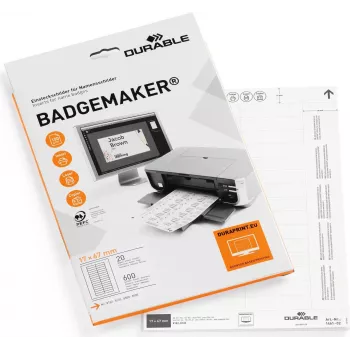 DURABLE BADGEMAKER® Etiquetas de inserção 67 x 17 mm, branco, 400 etiquetas, folhas A4, para impressoras de jato de tinta e laser 146102