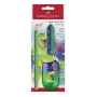 Faber-Castell Dino Jumbo Conjunto de escrita, verde, 3 canetas, mina de 3 mm, ergonómico triangular, resistente à quebra, a partir dos 3 anos 111529