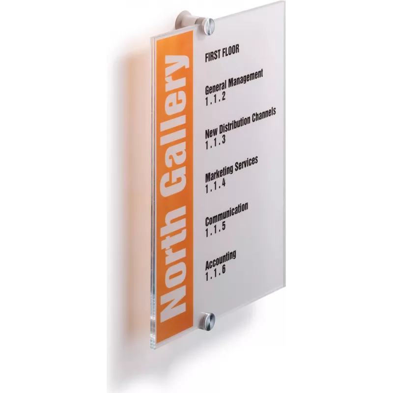 DURABLE CRYSTAL SIGN A4 Conjunto de placas de porta verticais, acrílico transparente, montagem com parafusos 482519