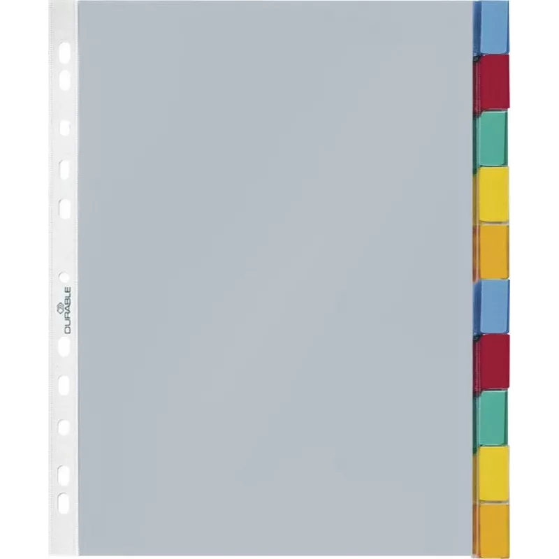 DURABLE Separadores A4 para capas transparentes, 10 partes, separadores coloridos sortidos, polipropileno 663219
