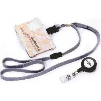 Porta-cartões de identificação DURABLE com clipe rotativo, transparente, para 1 cartão, pack de 25 811819